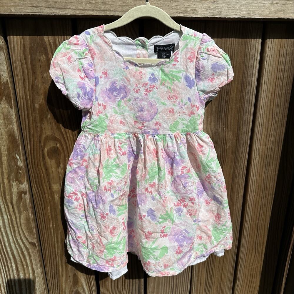 Cynthia Rowley Dress Girls‎ Size 5 Short Balloon Sleeves Floral Scalloped Neck